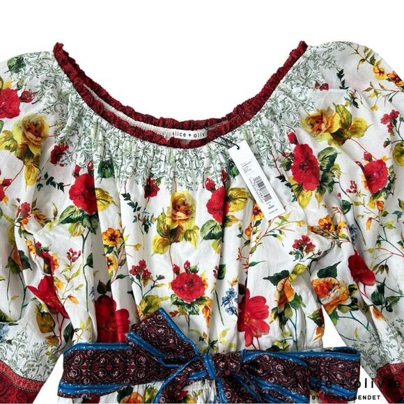 Alice + Olivia **NWT** Mary Off Shoulder Tie Belt Dress Dew Floral - Picture 3 of 8